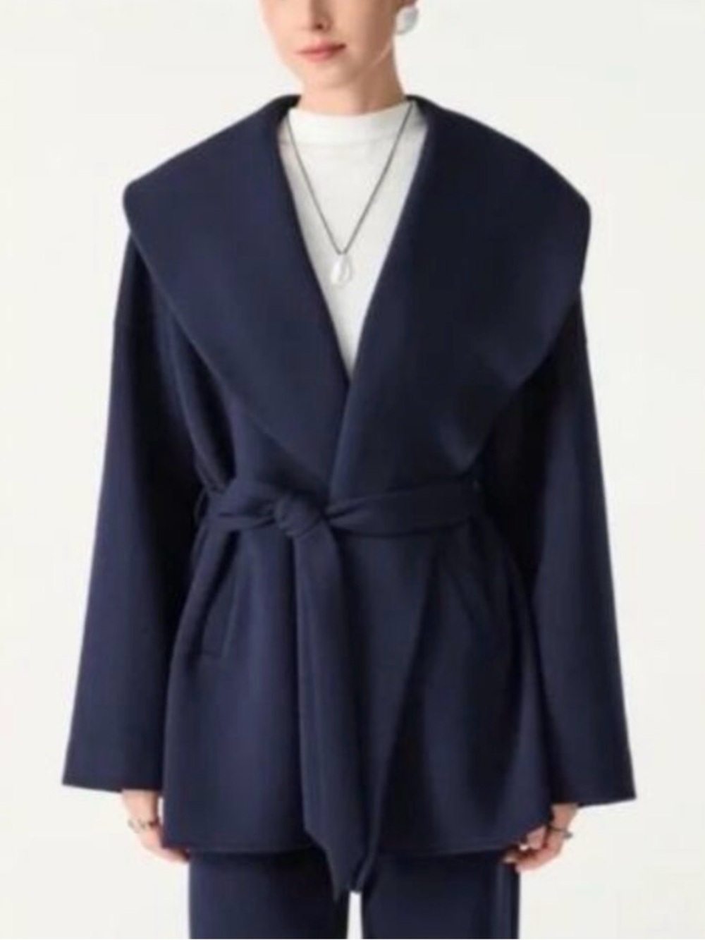 OGL Women's Navy Shawl Collar Belted FuzzLuxe Jacket